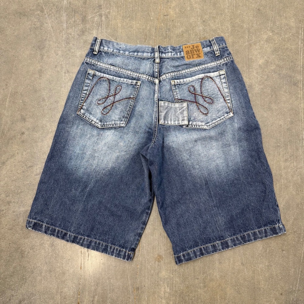 Jeanworx Y2K Baggy Denim Shorts Mens 36 Blue Southpole Style Skater Patchwork
